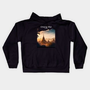 Chiang Mai Thailand No. 1: Mountain Paradise; Temples in Northern Thailand on a Dark Background Kids Hoodie